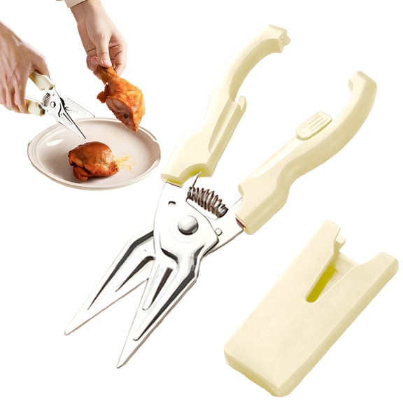 Xmealix Multifunctional Labor Saving Kitchen Shears, Stainless Blade, Ergonomic Tpr Handle for Poultry, Fish, Built In Bottle Opener Scaler Yellow