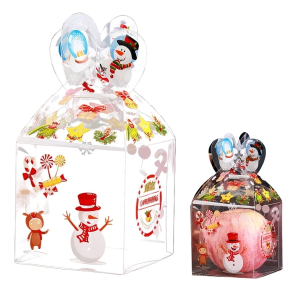 Xmealix Small Christmas Candy Boxes Clear Square Cube, 4 Pieces Plastic Gift Boxes Transparent Jewelry Storage Box, Christmas Party Decor Snowman