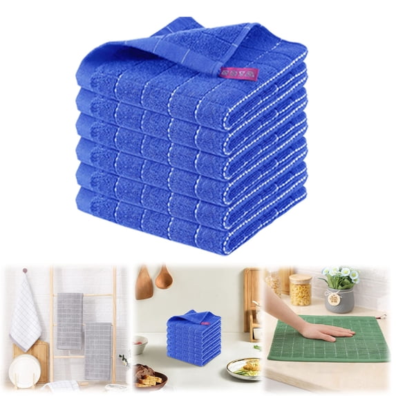 Xmealix Super Absorbent Microfiber Kitchen Dishcloths, Coral Fleece Core Soaks Up, Design Wipes & Scrubs Without Scratching Non-Stick Pans Blue