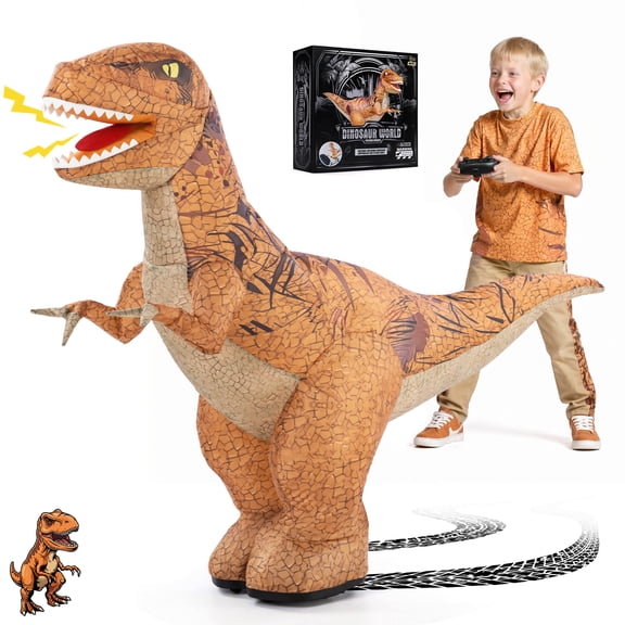 Xmhook 4ft Inflatable Dinosaur Remote Control Car with LED Sound & 360 °Rotation, Large Walking Dinosaur Blow up Toy for Kids Ages 3+ Gift, Brown
