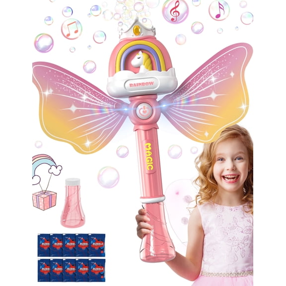 Xmhook Bubble Wand for Kids, Unicorn Bubble Machine with LED Lights, Girl Toys Bubble Blower, Outdoor Party Birthday Christmas Gift for Girls Aged 2+(Pink)
