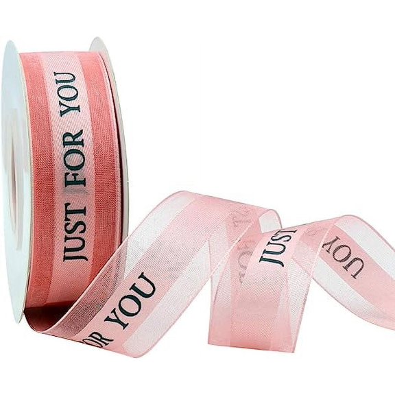 XmhyTop 1 Inch Chiffon Ribbon, Just for You Ribbon for Gift Wrapping, Holiday Party, Wedding Decorations, 50 Yards Gift Wired Ribbon for Balloons, Sewing, Floral DIY, and Classroom Decor,Light Pink