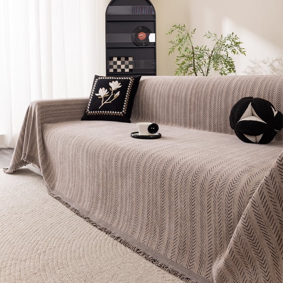 XmhyTop 1 Piece 71"90" Coffee & Gray Retro Striped Chenille Sofa Cover, All-Season Stain-Resistant Pet Hair-Repellent Couch Cover for Sofa Protection