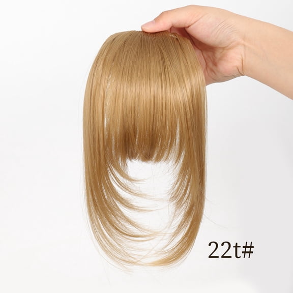 XmhyTop 1 Piece Glueless Clip-in Bangs Wig Piece, 7in Bangs & 12in Sideburns Synthetic Natural-Looking Hair Extensions, Golden brown