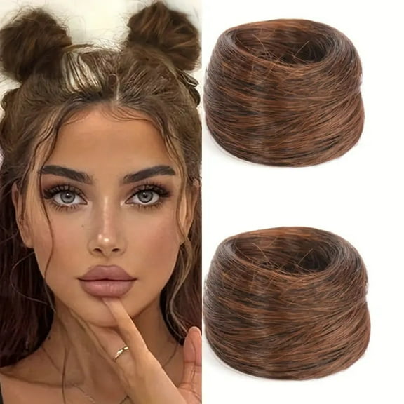 XmhyTop 1 Piece Straight Hair Bun Hair Piece, 10CM*10CM, Heat-Resistant High-Temp Fiber with Realistic Texture, Brown