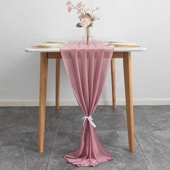 XmhyTop 1 pcs 28.3*120 Inch Table Runner Romantic Chiffon Table Runner for Wedding Birthday Party Table DecorationsDark Pink