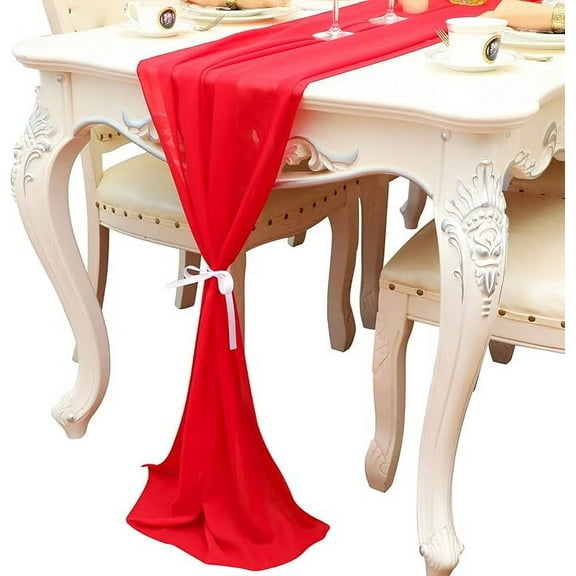 XmhyTop 1 pcs 28.3*120 Inch Table Runner Romantic Chiffon Table Runner for Wedding Birthday Party Table Decorations，Red