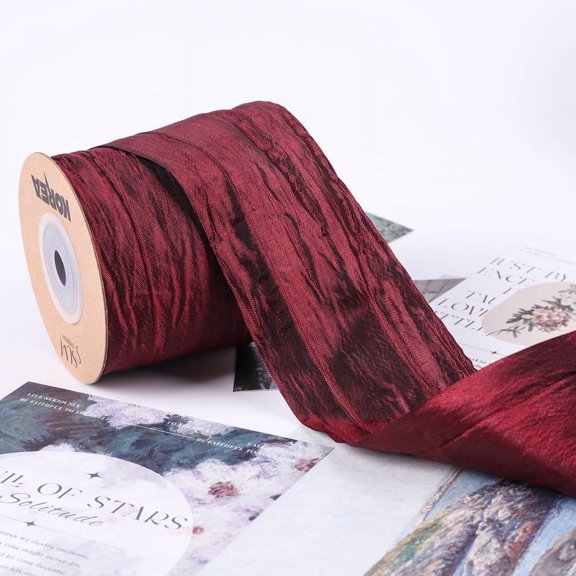 XmhyTop 10 Yards Fabric Crinkled Ribbon,Silk-Like Wrinkled Ribbons,for Gift Wrapping Basket Wreaths Bows Making Home Event Decor Christmas Tree Top Bows,A01