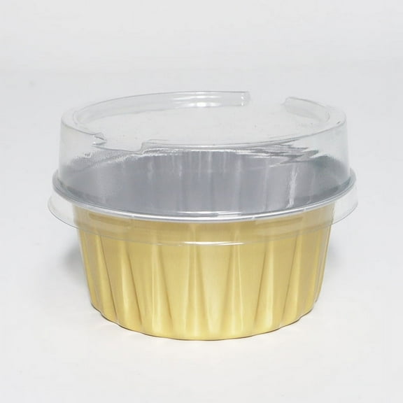 XmhyTop 100 Pack Mini Disposable Cake Pans, Aluminum Foil Circular Baking Cups, 3.3x3.3 Small Baking Cake Tins Cup Cake Containers with Lids for Individual Cakes (Yellow)