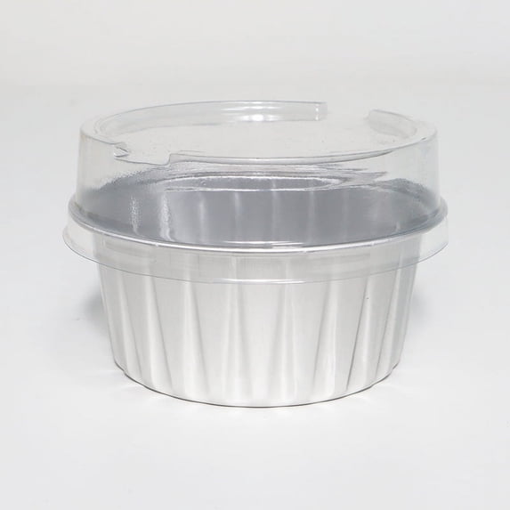 XmhyTop 100 Pack Mini Disposable Cake Pans, Aluminum Foil Circular Baking Cups, 3.3x3.3 Small Baking Cake Tins Cup Cake Containers with Lids for Individual Cakes (Silvery)