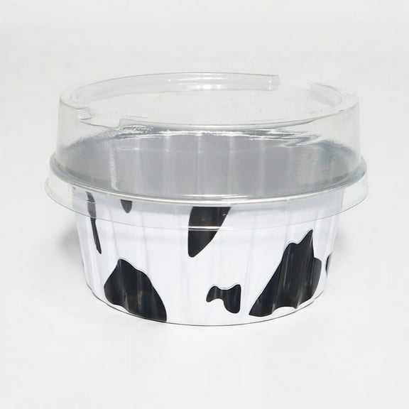 XmhyTop 100 Pack Mini Disposable Cake Pans, Aluminum Foil Circular Baking Cups, 3.3x3.3 Small Baking Cake Tins Cup Cake Containers with Lids for Individual Cakes (Black White)