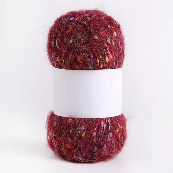 XmhyTop 100g Colorful Dots Mohair Yarns Soft Thread DIY Hand Knitted Crochet Woven for Scarf Shawl Crafts,Wine Red