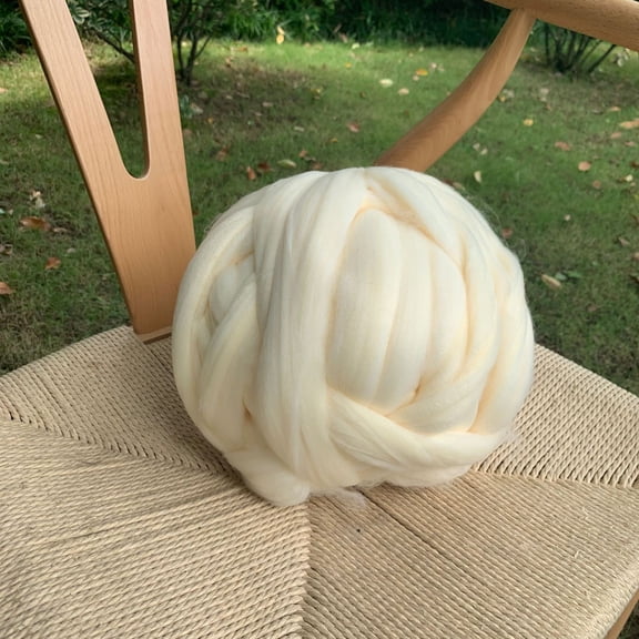 XmhyTop 100g Blended Wool Roving Fiber, Chunky Top Roving Yarn for Needle Felting, Wet Felting DIY Crafts and Hand Spinning Supplies ,White C
