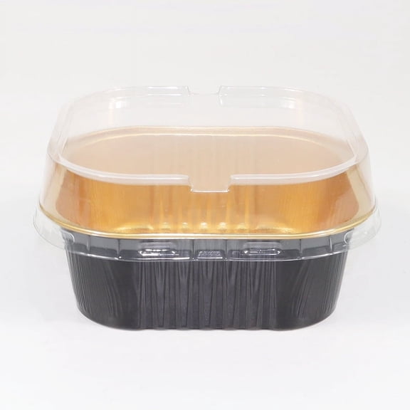 XmhyTop 100pcs Mini Aluminum Foil Cupcake Baking Cups with Lids Disposable Mini Cake Containers Flan Molds for Pudding, Souffle, Party, Wedding (Black Gold)