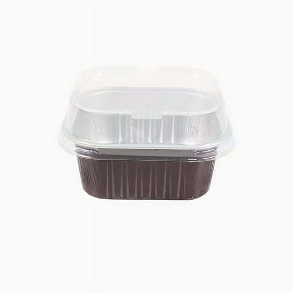 XmhyTop 100pcs Mini Aluminum Foil Cupcake Baking Cups with Lids Disposable Mini Cake Containers Flan Molds for Pudding, Souffle, Party, Wedding (Brown)