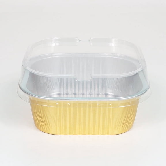 XmhyTop 100pcs Mini Aluminum Foil Cupcake Baking Cups with Lids Disposable Mini Cake Containers Flan Molds for Pudding, Souffle, Party, Wedding (Gold)