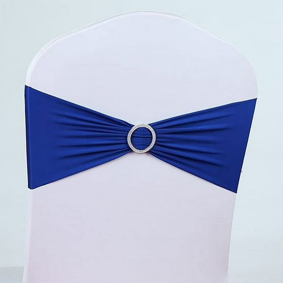 XmhyTop 10pcs Stretch Spandex Chair Bows for Christmas Wedding Party Banquet Decoration Elastic Bulk Chair Sashes with Buckle Engagement Event Birthday Graduation Meeting(Royal Blue)
