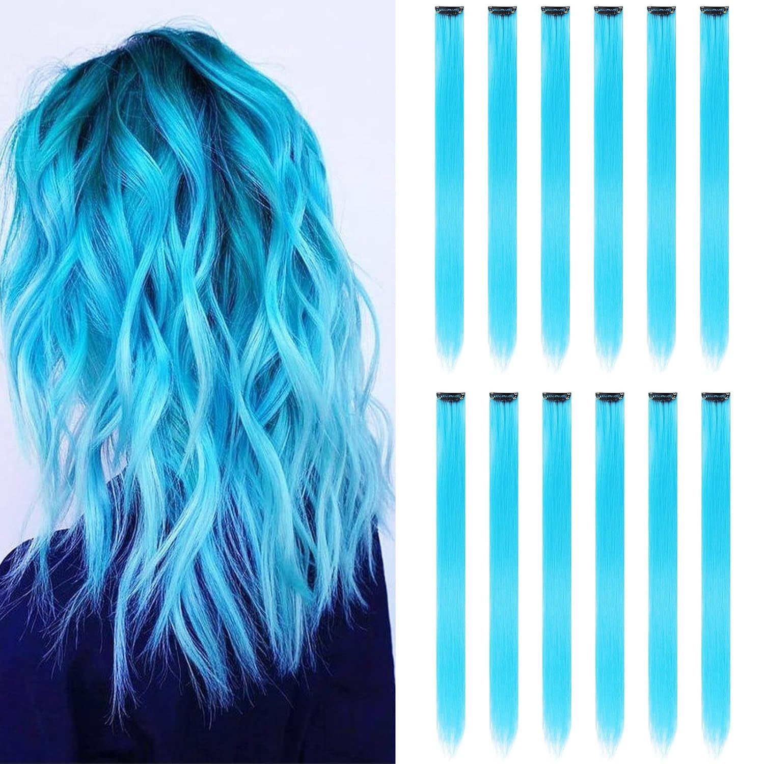 XmhyTop 12 PCS 22 Inch Clip-In Hair Extensions, Sky Blue - Walmart.com