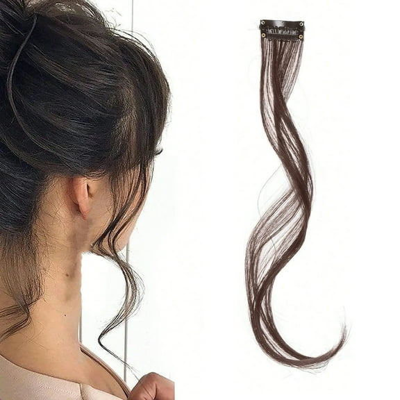 XmhyTop 13.8 Inch Synthetic Textured Wavy Curly Clip-In Bangs, Side-Swept Air Fringe with Dual-Side Extensions, Natural-Look Front & Temple Hairpieces for Women2 PcsDark Brown