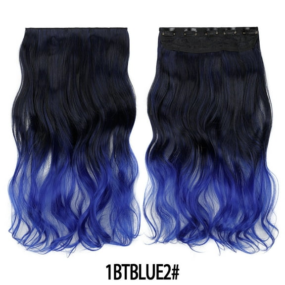 XmhyTop 17.7" Long Straight Clip in Hair Extensions, Full Head One Piece Style with 5 Clips, Highlight Synthetic Fibre, Easy-to-Wear for Women, Black to Dark Blue