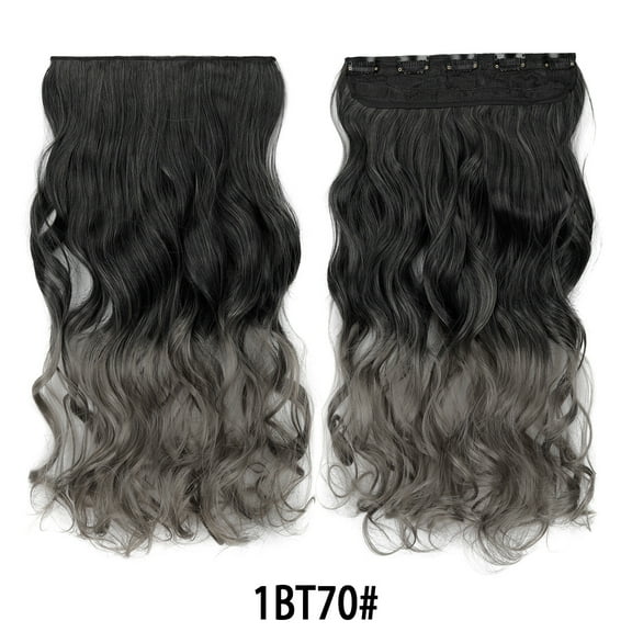 XmhyTop 17.7" Long Straight Clip in Hair Extensions, Full Head One Piece Style with 5 Clips, Highlight Synthetic Fibre, Easy-to-Wear for Women, Black to Dark Grey