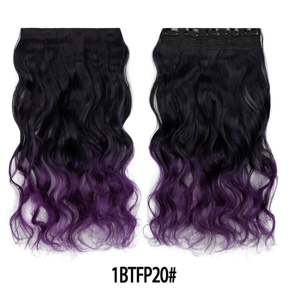 XmhyTop 17.7" Long Straight Clip in Hair Extensions, Full Head One Piece Style with 5 Clips, Highlight Synthetic Fibre, Easy-to-Wear for Women, Black to Dark Purple