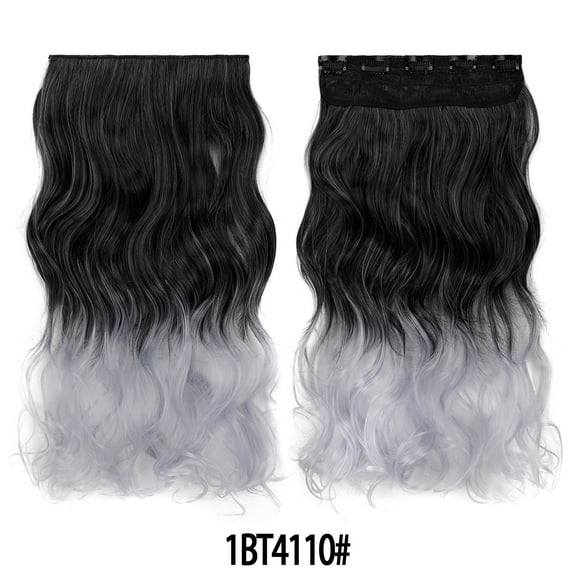 XmhyTop 17.7" Long Straight Clip in Hair Extensions, Full Head One Piece Style with 5 Clips, Highlight Synthetic Fibre, Easy-to-Wear for Women, Black to Light Grey