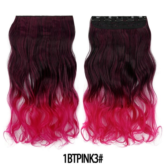 XmhyTop 17.7" Long Straight Clip in Hair Extensions, Full Head One Piece Style with 5 Clips, Highlight Synthetic Fibre, Easy-to-Wear for Women, Black to Rose