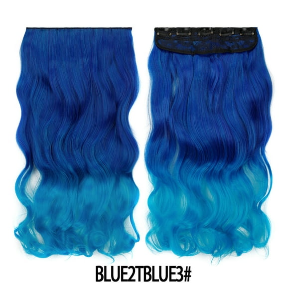 XmhyTop 17.7" Long Straight Clip in Hair Extensions, Full Head One Piece Style with 5 Clips, Highlight Synthetic Fibre, Easy-to-Wear for Women, Blue C