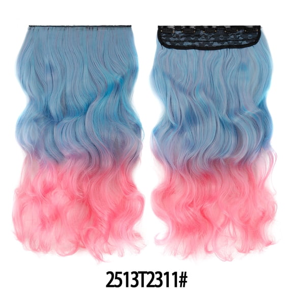 XmhyTop 17.7" Long Straight Clip in Hair Extensions, Full Head One Piece Style with 5 Clips, Highlight Synthetic Fibre, Easy-to-Wear for Women, Blue to Pink