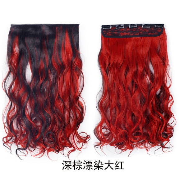 XmhyTop 17.7" Long Straight Clip in Hair Extensions, Full Head One Piece Style with 5 Clips, Highlight Synthetic Fibre, Easy-to-Wear for Women, Brown and Red