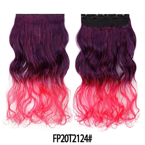 XmhyTop 17.7" Long Straight Clip in Hair Extensions, Full Head One Piece Style with 5 Clips, Highlight Synthetic Fibre, Easy-to-Wear for Women, Dark Purple to Pink