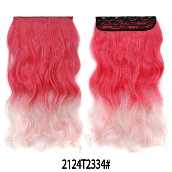 XmhyTop 17.7" Long Straight Clip in Hair Extensions, Full Head One Piece Style with 5 Clips, Highlight Synthetic Fibre, Easy-to-Wear for Women, Gradient pink