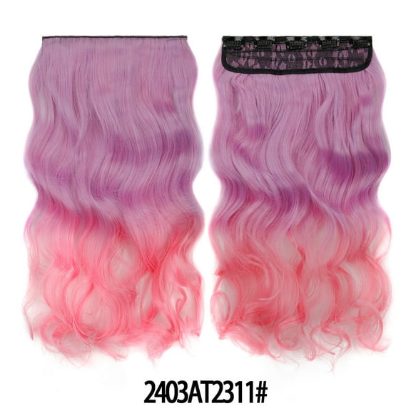 XmhyTop 17.7" Long Straight Clip in Hair Extensions, Full Head One Piece Style with 5 Clips, Highlight Synthetic Fibre, Easy-to-Wear for Women, Pink B