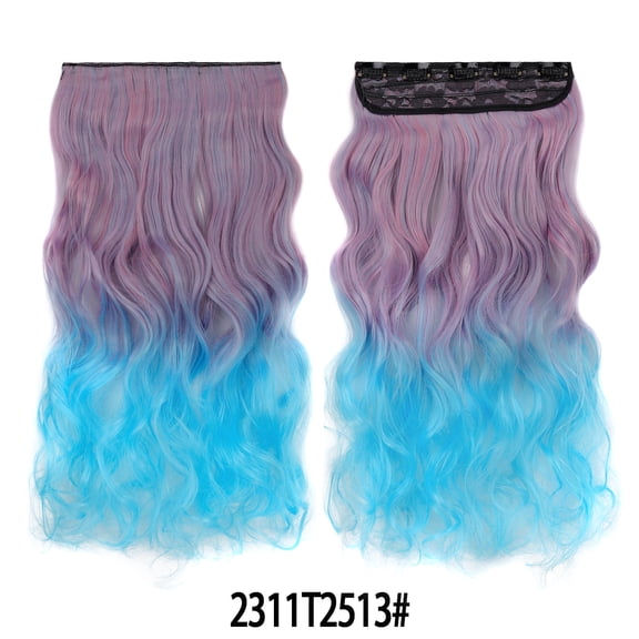XmhyTop 17.7" Long Straight Clip in Hair Extensions, Full Head One Piece Style with 5 Clips, Highlight Synthetic Fibre, Easy-to-Wear for Women, Pink to Blue