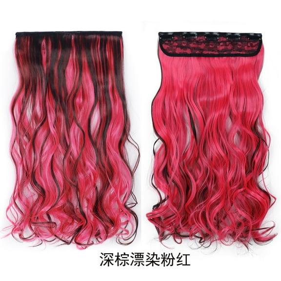 XmhyTop 17.7" Long Straight Clip in Hair Extensions, Full Head One Piece Style with 5 Clips, Highlight Synthetic Fibre, Easy-to-Wear for Women, Pink and Brown