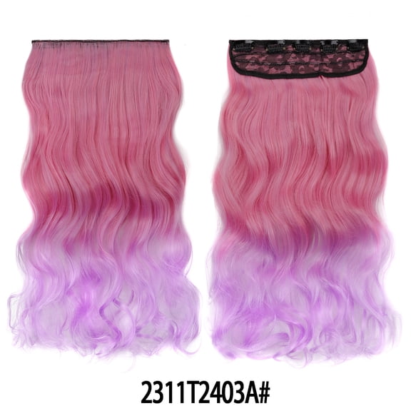 XmhyTop 17.7" Long Straight Clip in Hair Extensions, Full Head One Piece Style with 5 Clips, Highlight Synthetic Fibre, Easy-to-Wear for Women, Pink to Purple
