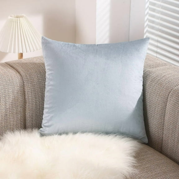 XmhyTop 18x18 Inch Light Grey Velvet Decorative Throw Pillow, Pack of 1 Polyester Fiber Filled Pillow for Couch, Bedroom, Living Room & Outdoor