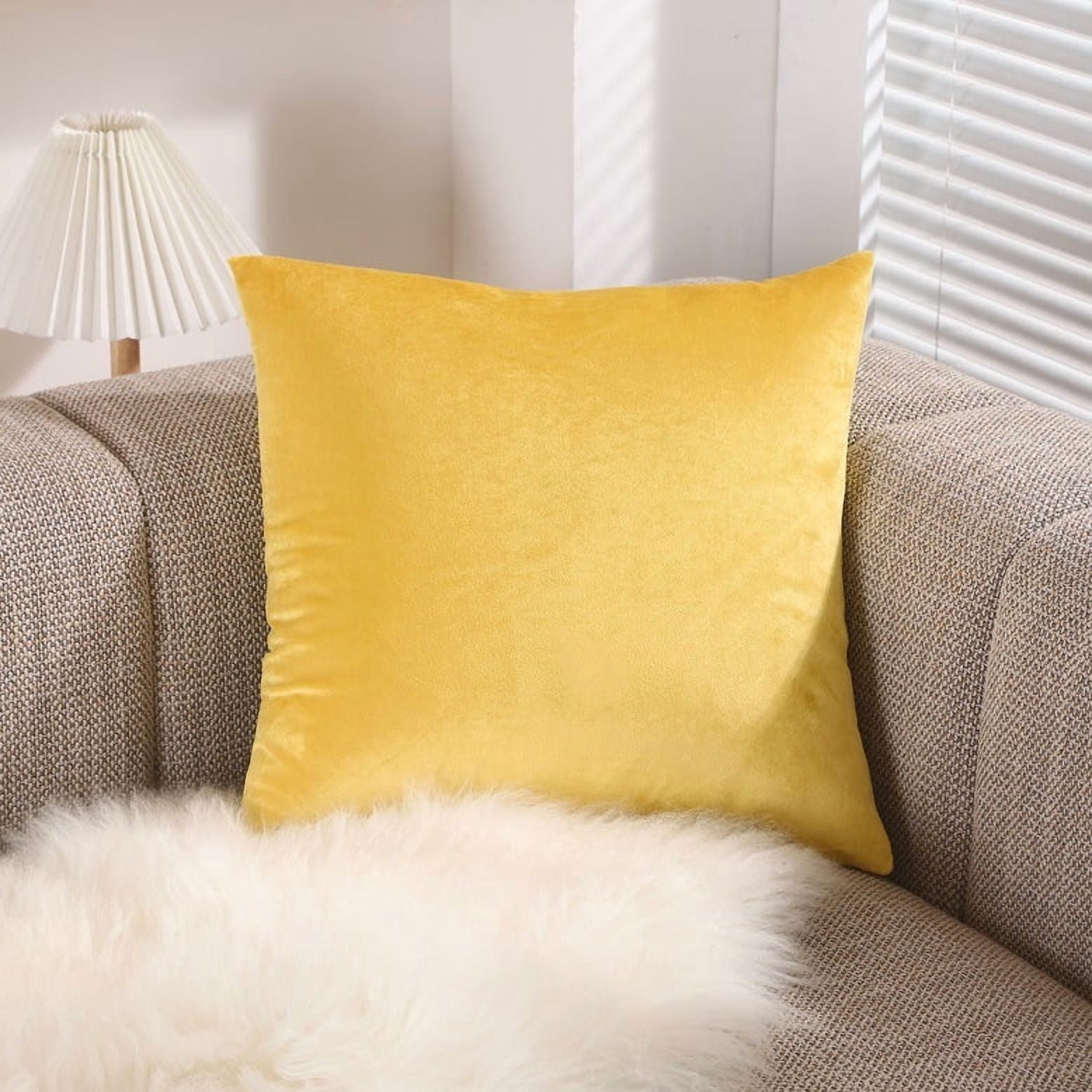 XmhyTop 18x18 Inch Yellow Velvet Decorative Throw Pillow, Pack of 1 Polyester Fiber Filled Pillow for Couch, Bedroom, Living Room & Outdoor