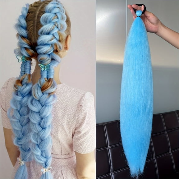 XmhyTop 2 Pack 24 Inch Ponytail Extensions, Elastic Tie Wrap Around Braid Design, Natural-Looking Hair Add-On for Womens Daily & Party Looks, Light Blue