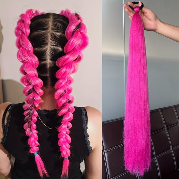 XmhyTop 2 Pack 24 Inch Ponytail Extensions, Elastic Tie Wrap Around Braid Design, Natural-Looking Hair Add-On for Women’s Daily & Party Looks, Rose Red