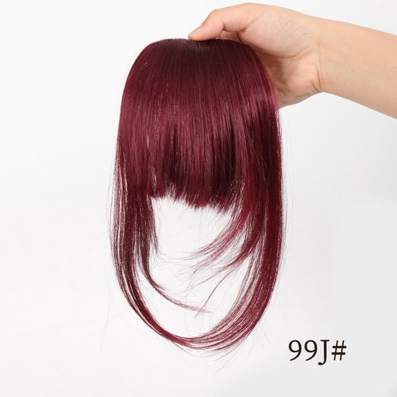 XmhyTop 2 Piece Glueless Clip-in Bangs Wig Piece, 7in Bangs & 12in Sideburns Synthetic Natural-Looking Hair Extensions, Dark Red