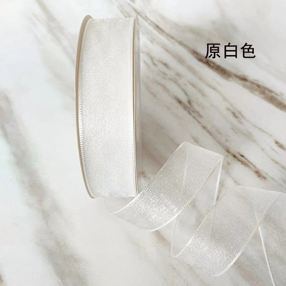 XmhyTop 2 Rolls Pearl Sheer Gauze Decorative Ribbon, 0.98 Inch x 49.2 Yards Silky Soft & Durable Ribbon for Gift Wrapping, Crafting & Home Decor, White