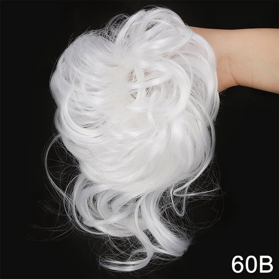 XmhyTop 20CM Messy Bun Hair Piece, Tousled Curly Updo Extension with Elastic Hair Band & Scrunchie for Women, White