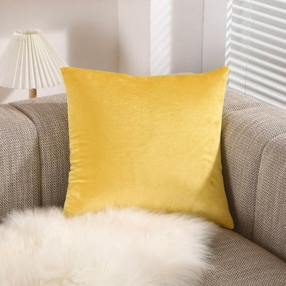 XmhyTop 20x20 Inch Yellow Velvet Decorative Throw Pillow, Pack of 1 Polyester Fiber Filled Pillow for Couch, Bedroom, Living Room & Outdoor