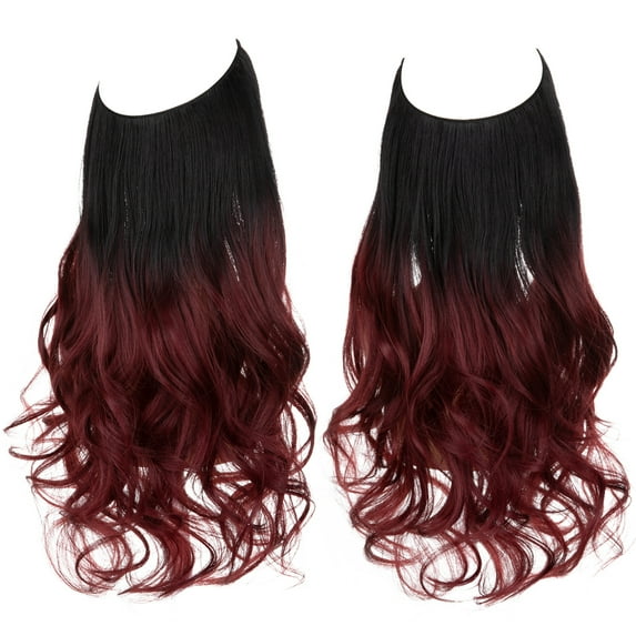 XmhyTop 22" Long Wavy Curly Hair Topper with Invisible Fishline Adjuster, Seamless No-Clip Design, Natural-Looking Synthetic Hair Piece for Women,Black to Wine Red