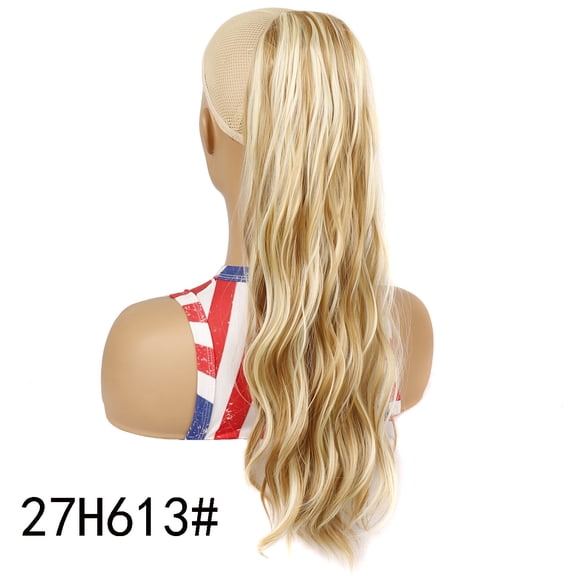 XmhyTop 23.6 Inch Long Voluminous Curly-Wavy Ponytail Extensions, Drawstring Clip-In Synthetic Hairpiece, Natural-Look Pony Tail Add-On for Women,Honey Blonde