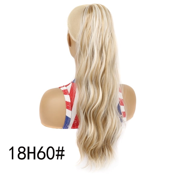 XmhyTop 23.6 Inch Long Voluminous Curly-Wavy Ponytail Extensions, Drawstring Clip-In Synthetic Hairpiece, Natural-Look Pony Tail Add-On for Women,Light Golden