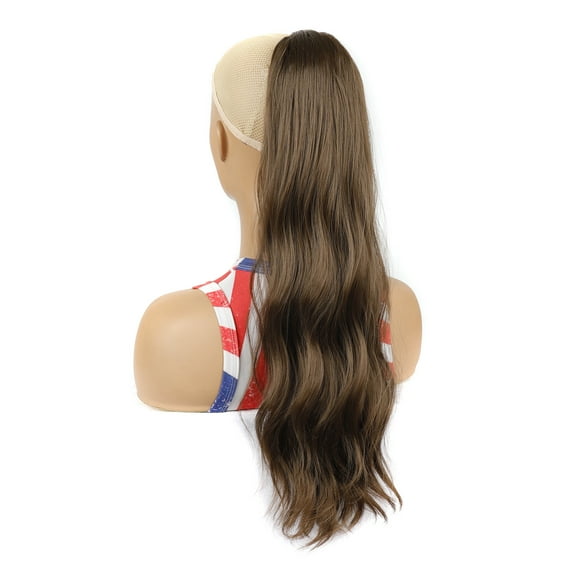 XmhyTop 23.6 Inch Long Voluminous Curly-Wavy Ponytail Extensions, Drawstring Clip-In Synthetic Hairpiece, Natural-Look Pony Tail Add-On for Women,Medium Brown