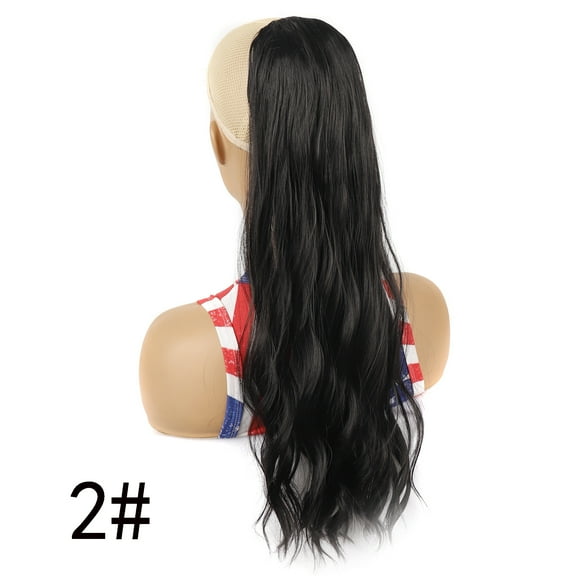 XmhyTop 23.6 Inch Long Voluminous Curly-Wavy Ponytail Extensions, Drawstring Clip-In Synthetic Hairpiece, Natural-Look Pony Tail Add-On for Women,Natural Black